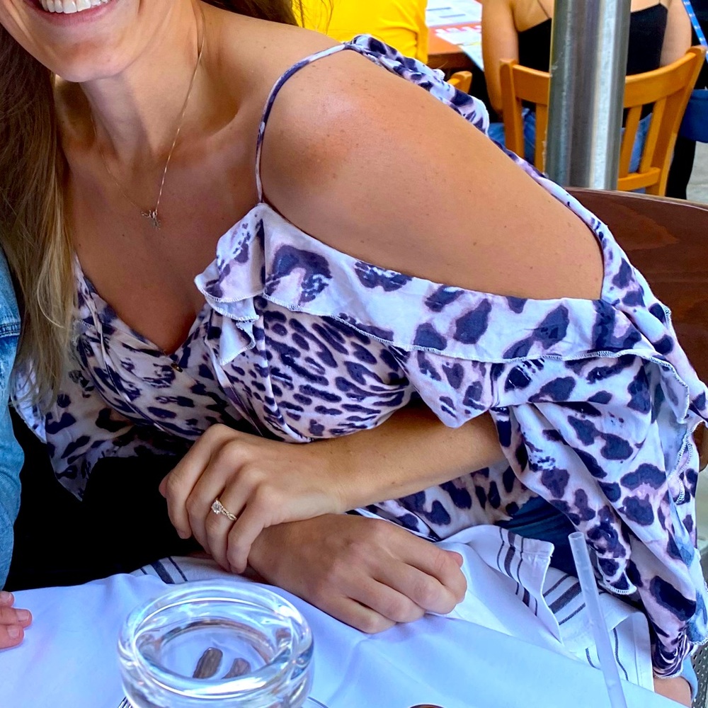 Off the Shoulder Long Sleeve Leopard Print Crop Blouse